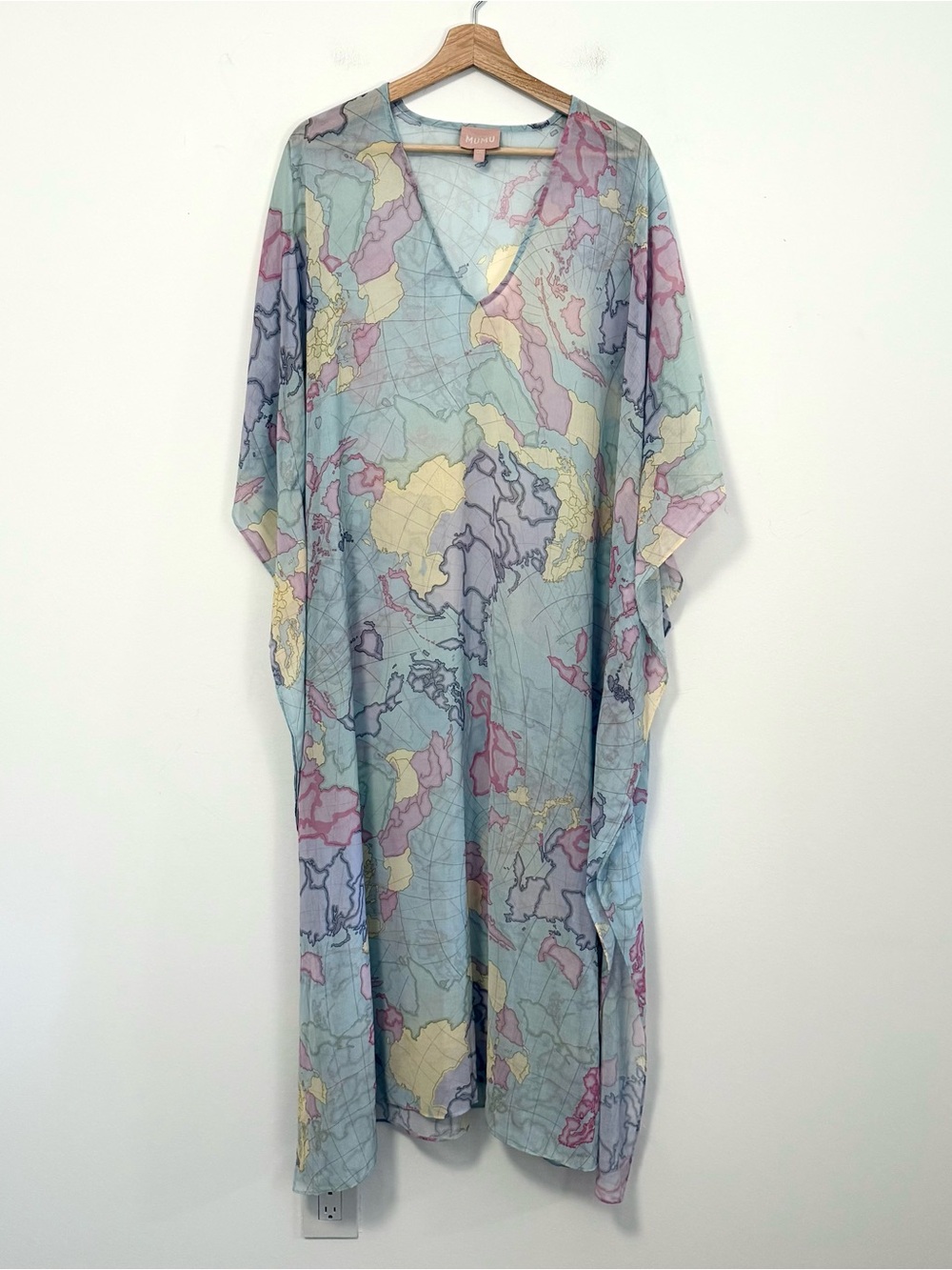 Show Me Your Mumu World Tour Kaftan OS Map Print Cover Up Made in USA